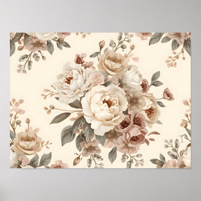 Romantisches Vintage-Blumenstrauß-Muster Poster (Vorne)