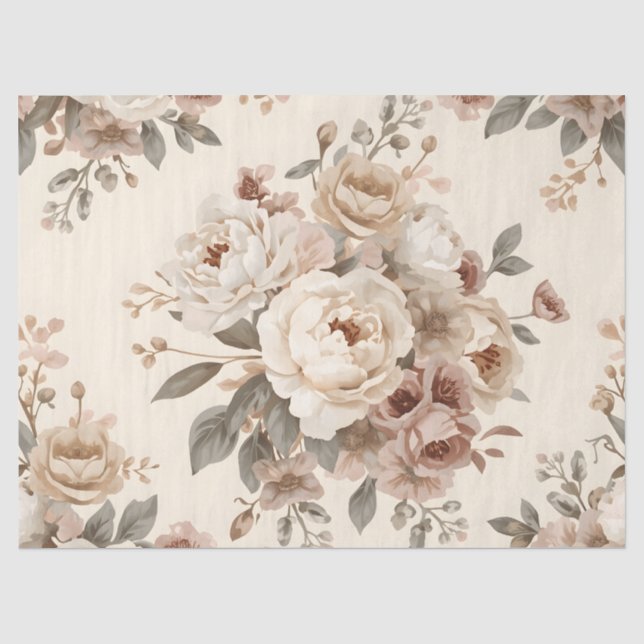 Romantisches Vintage-Blumenstrauß-Muster Seidenpapier (Vorderseite)