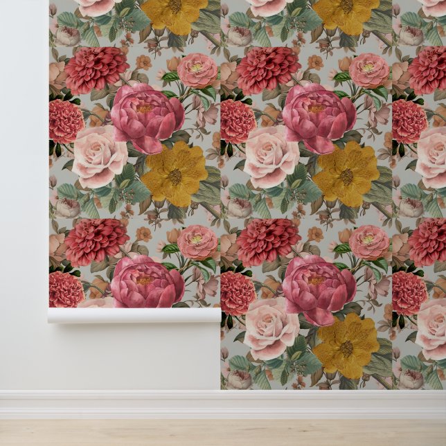 Romantisches, vintage-botanisches Blumenmuster  Tapete (Anwendung)