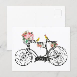 Romantisches Vintage-Fahrrad Blumen & Vögel Feiertagspostkarte
