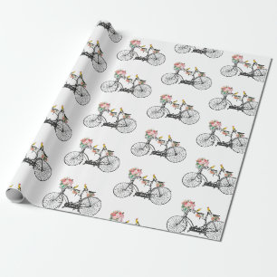 Romantisches Vintage-Fahrrad Blumen & Vögel Geschenkpapier