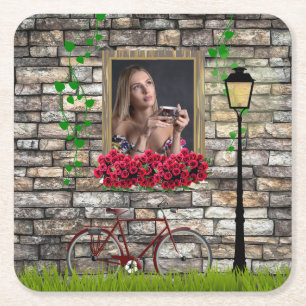 Romantisches Vintage-Fahrrad-Blumenfoto für sie Rechteckiger Pappuntersetzer