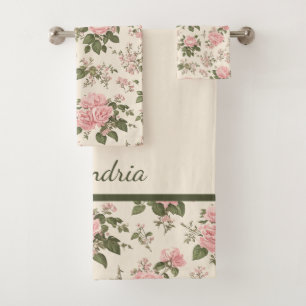 Romantisches Vintage-Rosenblüten-Blumenmuster Badhandtuch Set