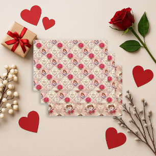 Romantisches Vintage-Valentinsherz- und Amor-Duo Geschenkpapier Set