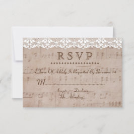 Romantisches Vintages Musikblatt & Hochzeitsszenar RSVP Karte