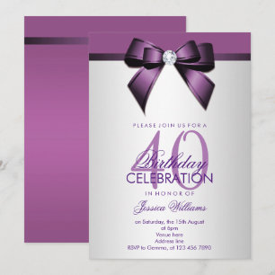 Romantisches Violet & Silver 40. Geburtstags-Party Einladung