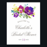 Romantisches Violett Brautparty-Zeichen Poster<br><div class="desc">Ehre die zukünftige Braut mit diesem wunderschönen Willkommenspender mit violetten und lila Aquarellbildern.</div>