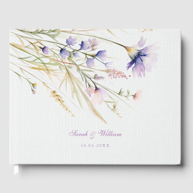 Romantisches violettes Blumenbuch Gästebuch (Vorderseite)