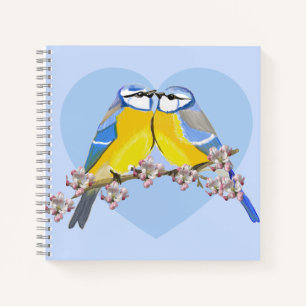 Romantisches Vogelpaar, Cyanistes Caeruleus Notizb Notizbuch