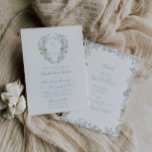 Romantisches Wappen mit blauer Blüte Einladung<br><div class="desc">Das elegante Ganze in einer Hochzeitseinladung mit einem atemberaubenden, weich blauen blumengeschmückten Monogramm-Wappen und klassischer Kalligrafie! Wenn Sie eine Hochzeitseinladung suchen, die Eleganz, Luxus und Stil ausstrahlt, ist dies die perfekte Einladung für Sie. Das Monogramm-Wappen fügt der Einladung eine Touch Vintager Eleganz hinzu. Es zeichnet sich durch ein zartes, weiches...</div>