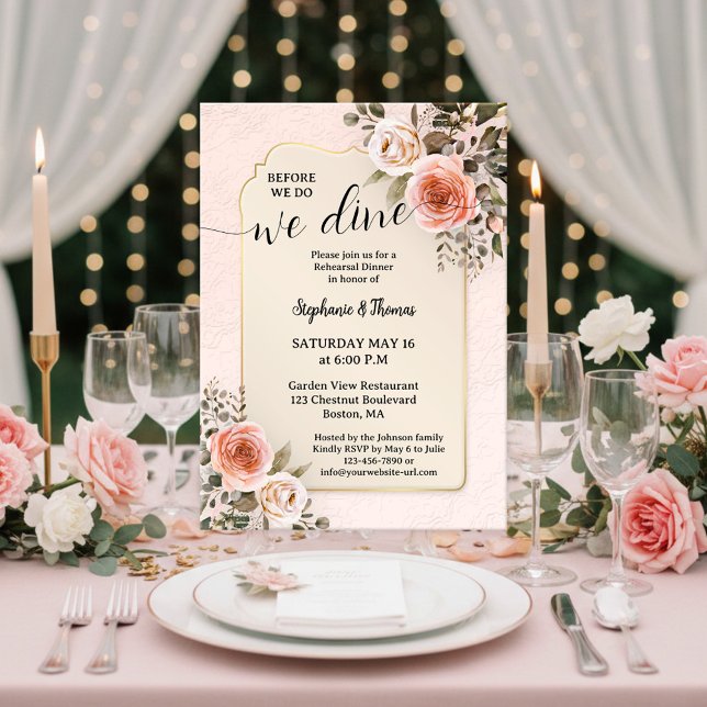 Romantisches Wasserfarben-Rosen-Probedinner Einladung (Rehearsal dinner invitation featuring romantic watercolor roses in a blush pink retro style)