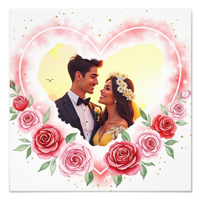 Romantisches Wasserfarbenherz mit goldenen Glitzer Fotodruck (Vorne)