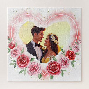 Romantisches Wasserfarbenherz mit goldenen Glitzer Puzzle