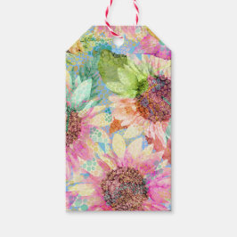 Romantisches Watercolor Sonnenblumenmuster Geschenkanhänger