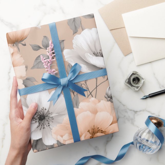 Romantisches weiches Pfirsichblüten weißes Blumenm Geschenkpapier (Schenken)