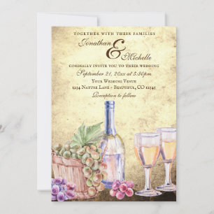 Romantisches Weinberg-Weingut-Wein-Hochzeit Einladung