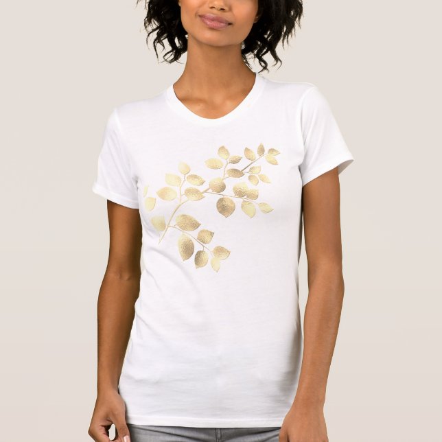 Romantisches Weiß mit goldgelben Blätter T - Shirt (Vorderseite)