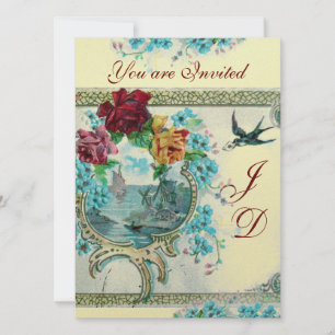 ROMANTISCHES WEISSES BLAUES BLUMENBREITBREITE MONO EINLADUNG