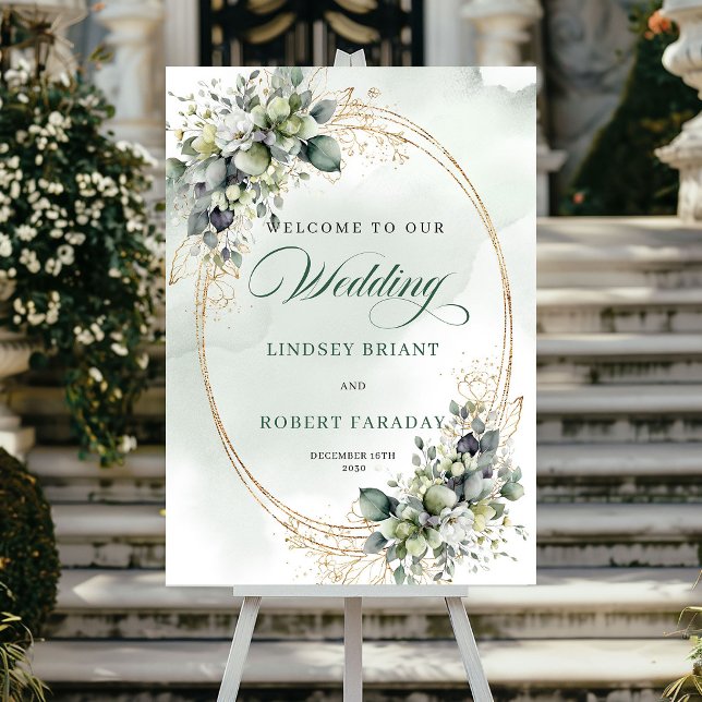 Romantisches weißes Rosen Botanisches Willkommenss Poster (Romantic White Roses Botanical Welcome Sign)