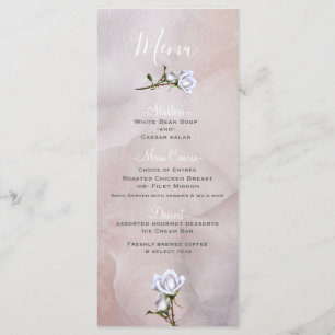 Romantisches Weißes Rosen Elegantes Glamour-Hochze Menükarte