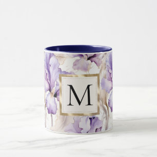 Romantisches weißes violettes Iris-Blumenmonogramm Tasse