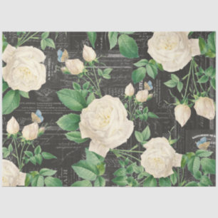 Romantisches Weißrosen-Ephemera Collage Tissue Pap Seidenpapier