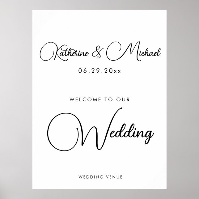 Romantisches White Script Hochzeitsempfangsposter Poster (Vorne)