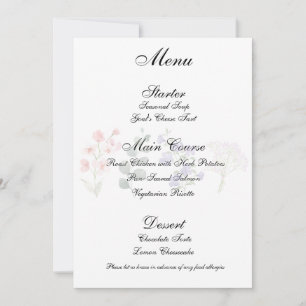 Romantisches Wildblumen-Boho-Hochzeitsempfangsmenü Einladung