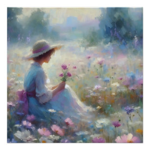 Romantisches Wildblumenwiesen-Mädchen Poster