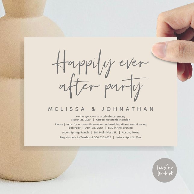 Romantisches Wunderland glücklich je nach Party Einladung (Romantic Wonderland Happily Ever After Party Invitation Card, PDF, Modern Minimalist, Cream Grey)