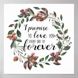 romantisches Zitat Liebe Hochzeit Herbst Blumengew Poster