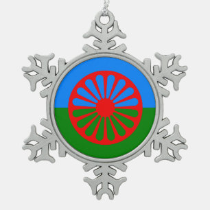 Romany Sinti und Roma flagge Snowflake Pewter Weih Schneeflocken Zinn-Ornament