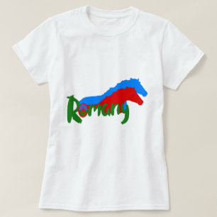 Romany-Sinti und Roma-Flaggentext und Pferd-T - Sh T-Shirt