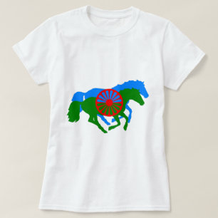 Romany-Sinti und Roma-Flaggentext und Pferd-T - Sh T-Shirt