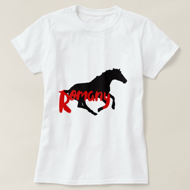 Romany-Sinti und Roma-Text und Pferd T-Shirt (Design vorne)