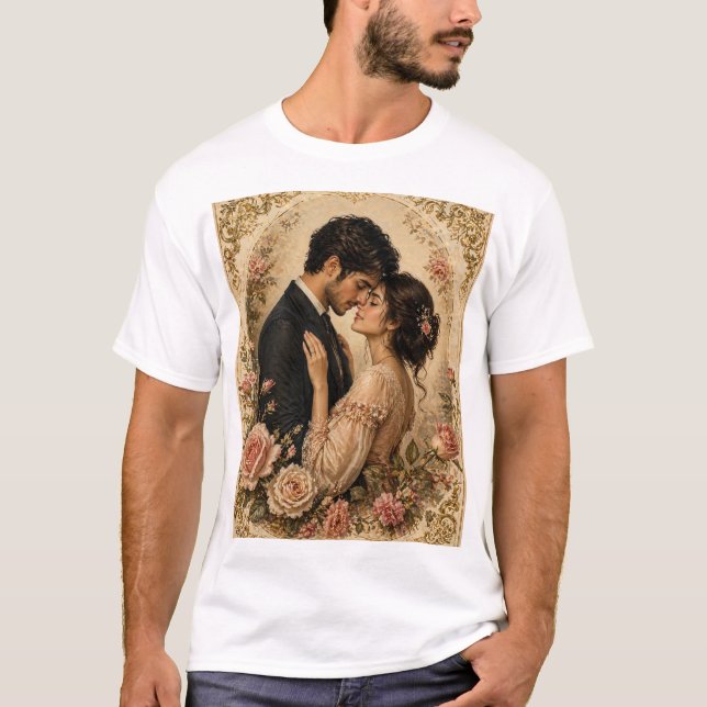 Romanze im Rosengarten. T-Shirt (Vorderseite)