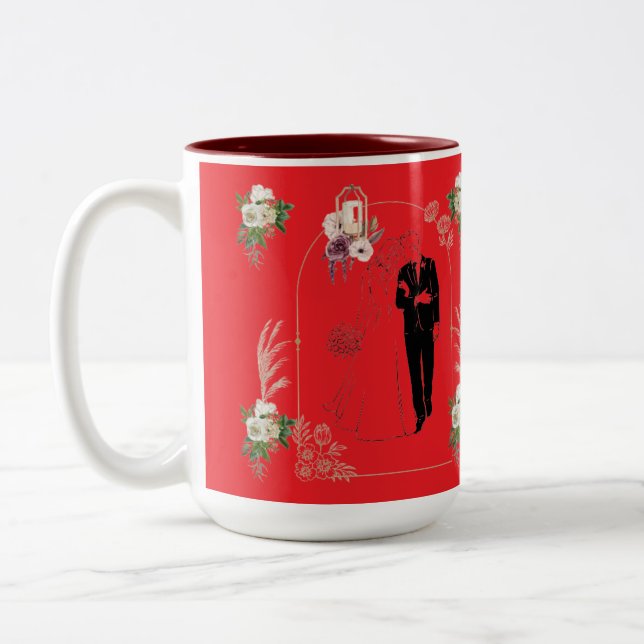 Romanze in leuchtend roter Blüte Zweifarbige Tasse (Links)