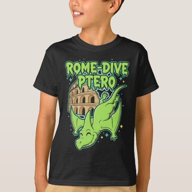 Rome-Dive Ptero Cute Dinosaur & Colosseum Travel A T-Shirt (Vorderseite)