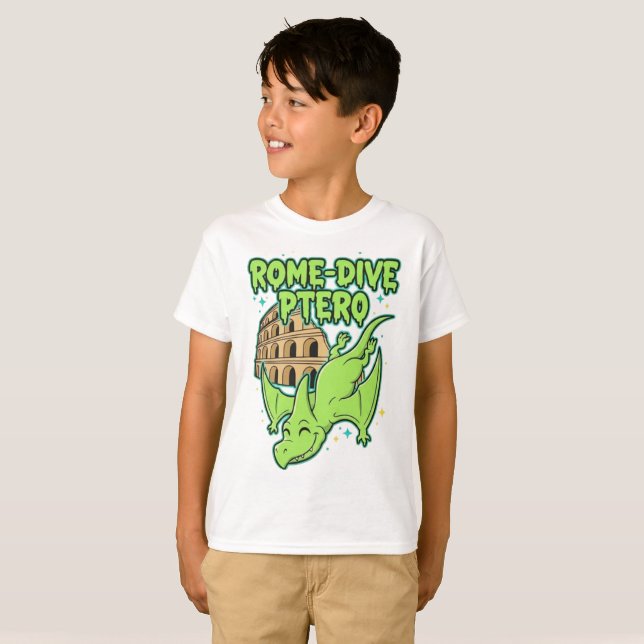 Rome-Dive Ptero Cute Dinosaur & Colosseum Travel A T-Shirt (Vorne ganz)