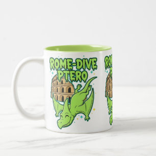 Rome-Dive Ptero Süßer Dinosaurier & Colosseum Reis Zweifarbige Tasse