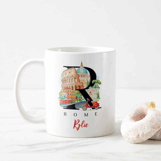 Rome Italy Monogram Letter R Personalized Gift Kaffeetasse (Mit Donut)