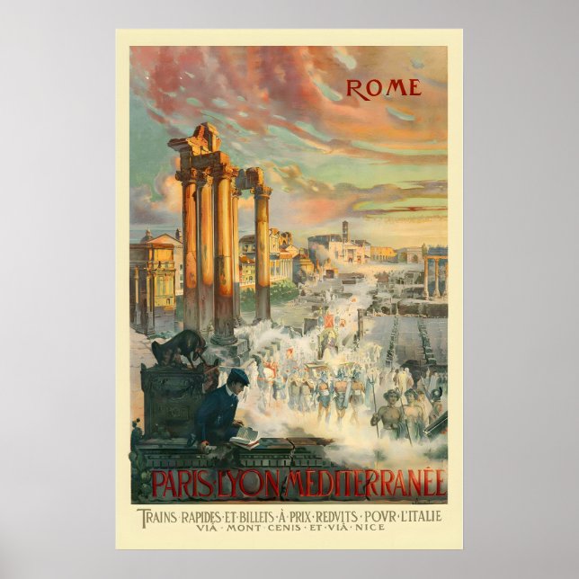 Rome Italy Paris Lyon Mediterrannee Vintage Travel Poster (Vorne)