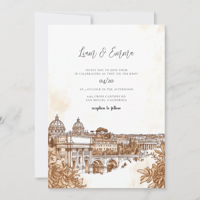 Rome Italy Watercolor Wedding Einladung (Vorderseite)