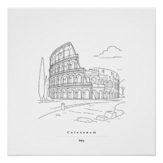 Rome Kolosseum Minimalistische Linienkunst Reisepo Poster