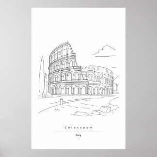 Rome Kolosseum Minimalistische Linienkunst Reisepo Poster