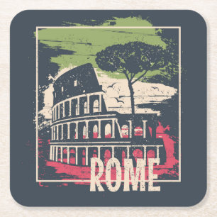 Rome Typografie: Eiffelturm Poster. Rechteckiger Pappuntersetzer