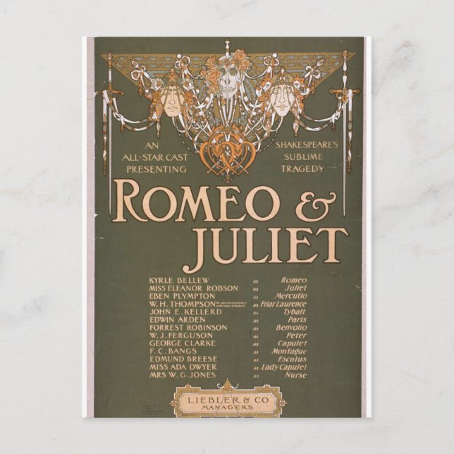 Romeo & Julia, 'Liebler & Co' Retro Theater Postkarte (Vorderseite)
