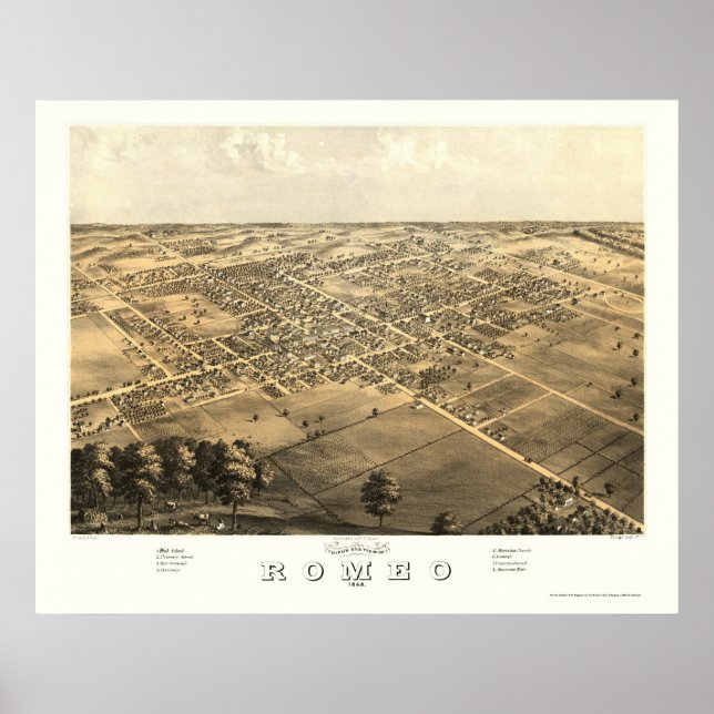Romeo, MI Panorama-Map - 1868 Poster (Vorne)