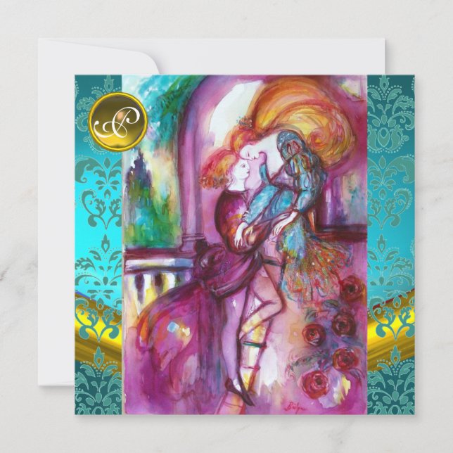 ROMEO UND JULIET Aqua Blau, Aquamarine Damasaal Einladung (Vorderseite)