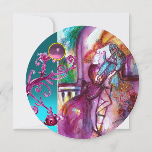 ROMEO UND JULIET /Aquamarin rosa Damaskus Blumenko Einladung (Vorderseite)